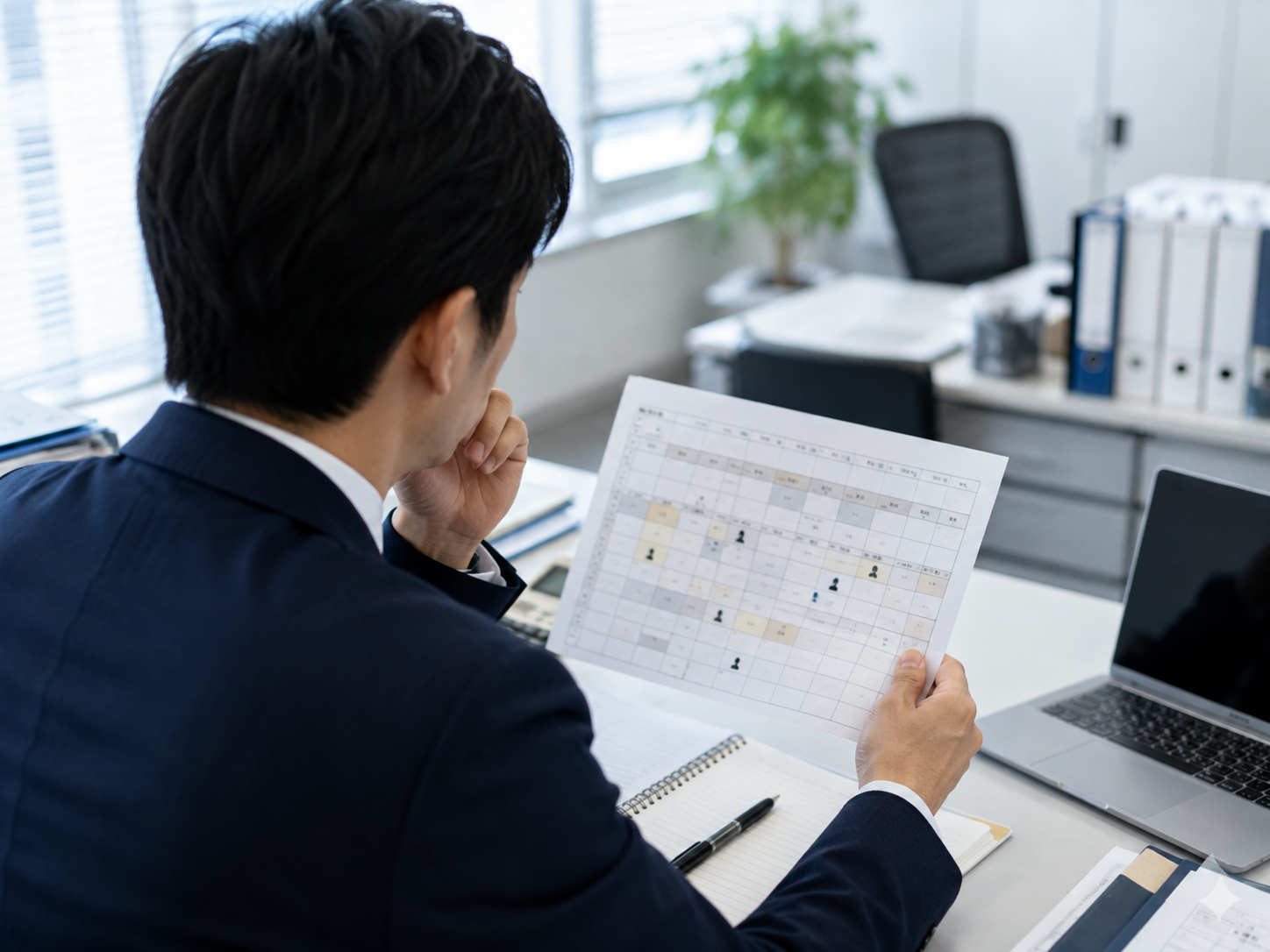 人材配置表を確認しながら採用や人員計画を検討する様子