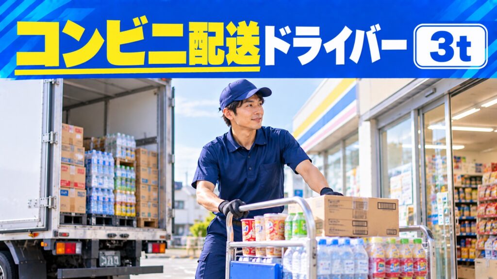 毎日同じルートで安心。3tコンビニ配送ドライバー募集！