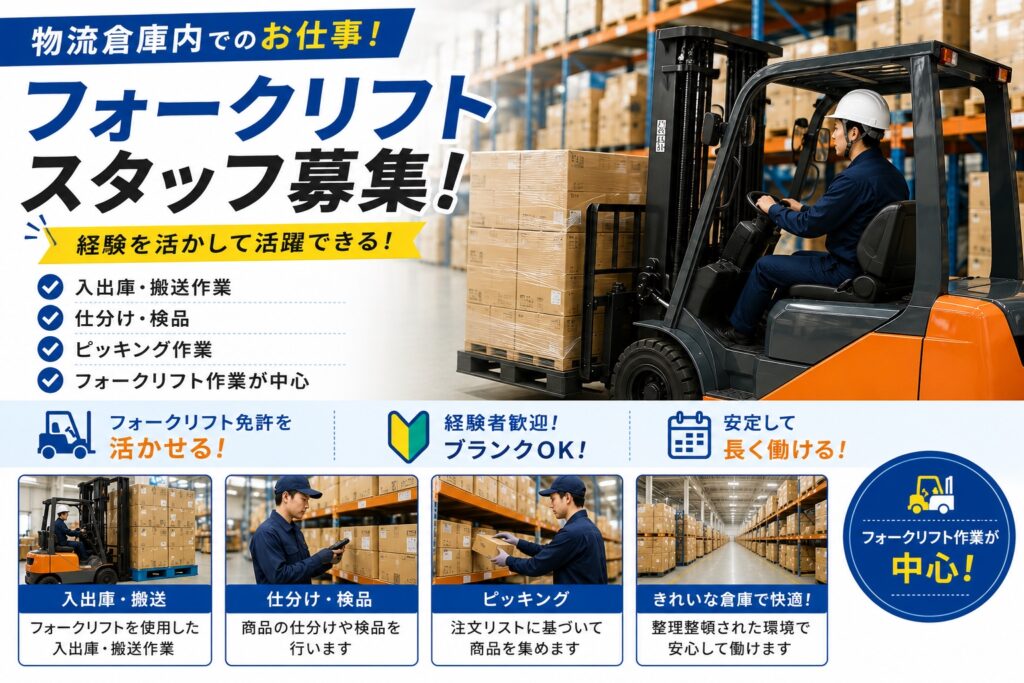 入出庫・仕分けを中心にコツコツ進められる倉庫作業/フォークリフトオペレーターの職場写真