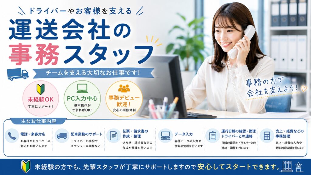 未経験OK◎物流事務デビュー！ドライバーを支える安オフィスワーク