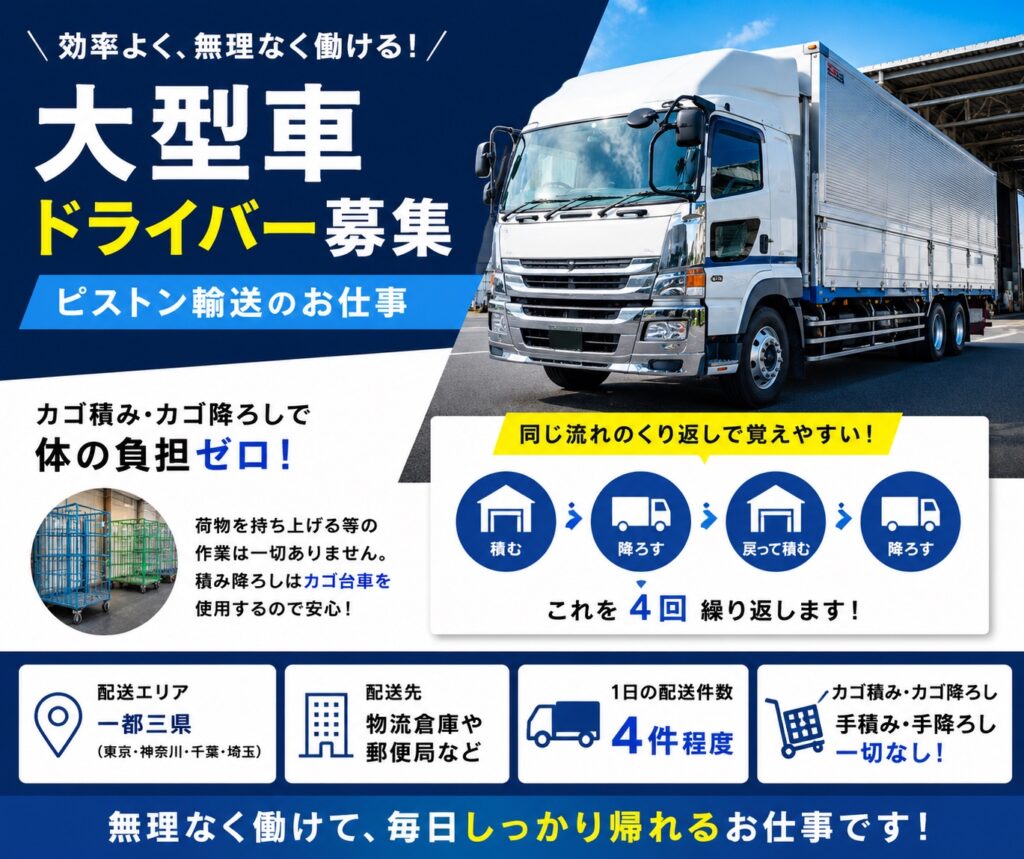 持ち上げ作業なし！カゴ台車でラクに運ぶ大型ピストン配送