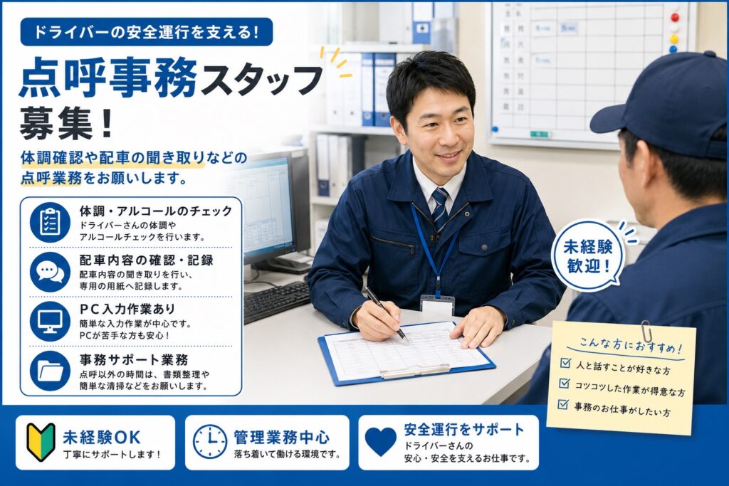 夕方2.5時間＊ドライバーさんの体調確認を行う点呼事務