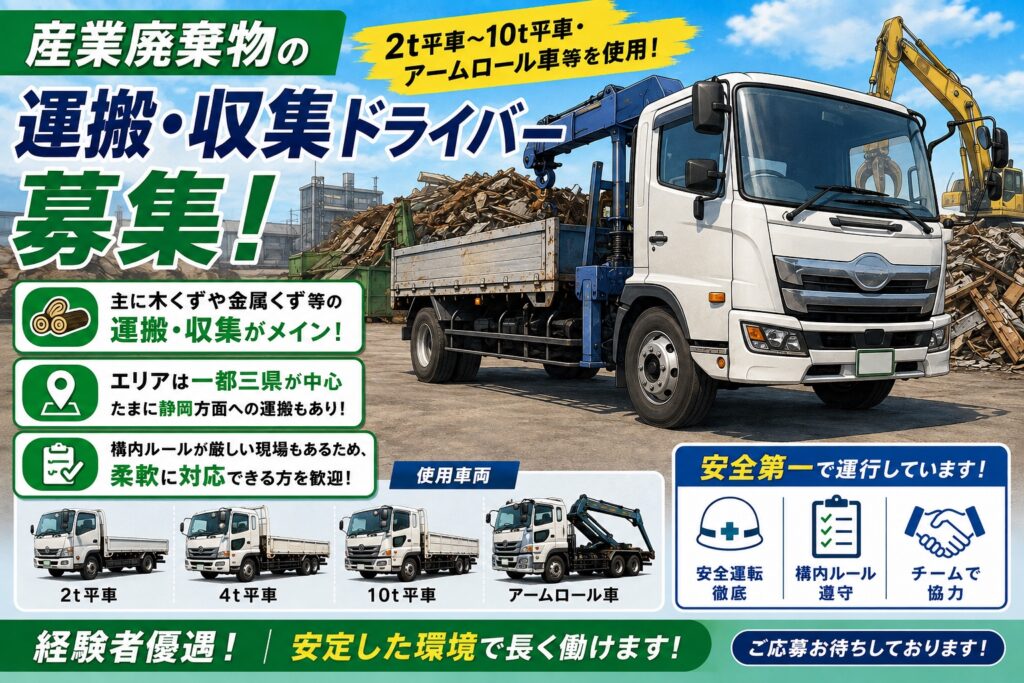【日曜定休】地域の環境を支える社会貢献性の高いお仕事◎産業廃棄物収集運搬ドライバーの職場写真