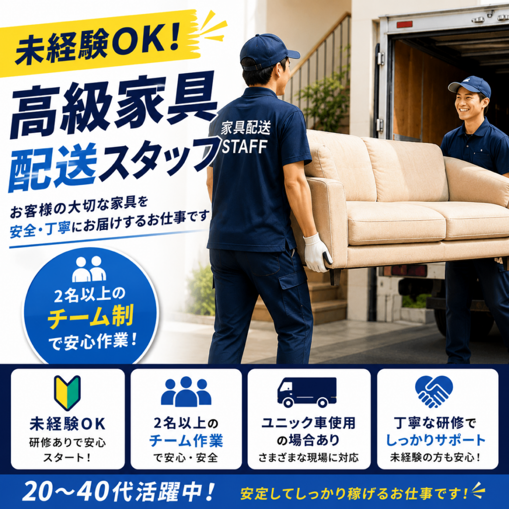 チームワークを活かして働ける家具配送スタッフ大募集！の職場写真