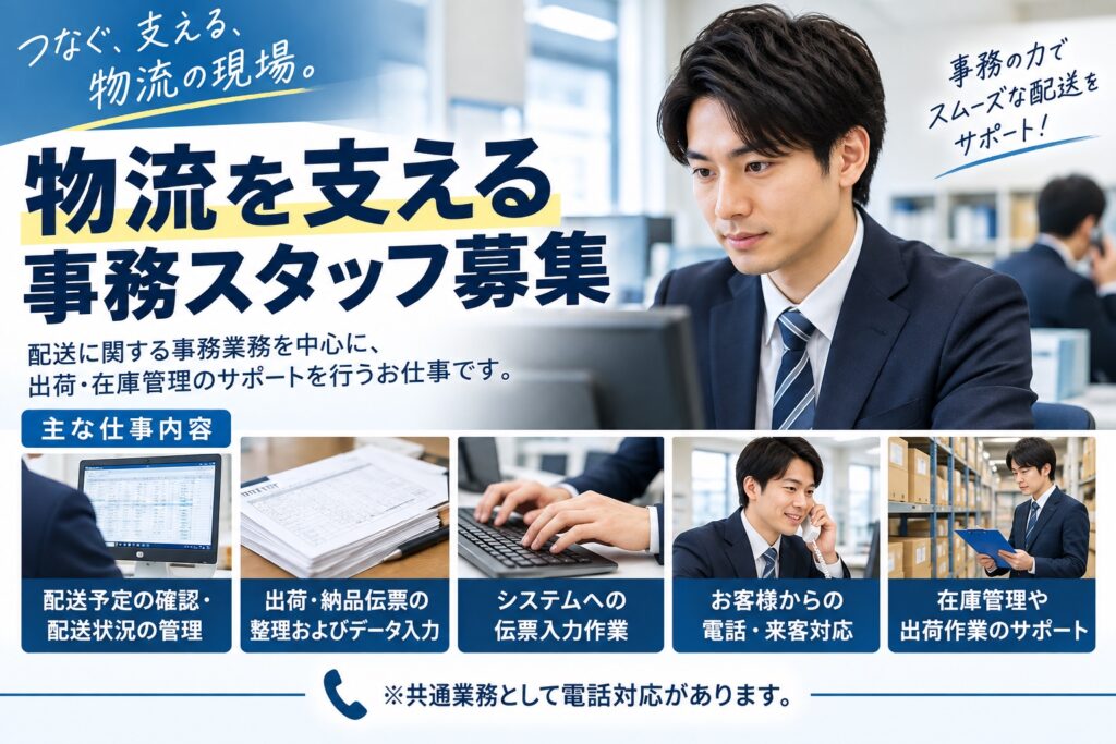 データ入力と確認作業がメインのシンプル事務/配送事務スタッフの職場写真