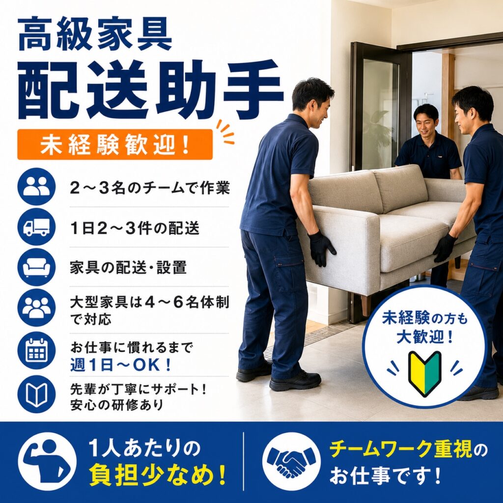 未経験×週1日～OK！チームで運ぶから安心！配送助手のお仕事の職場写真
